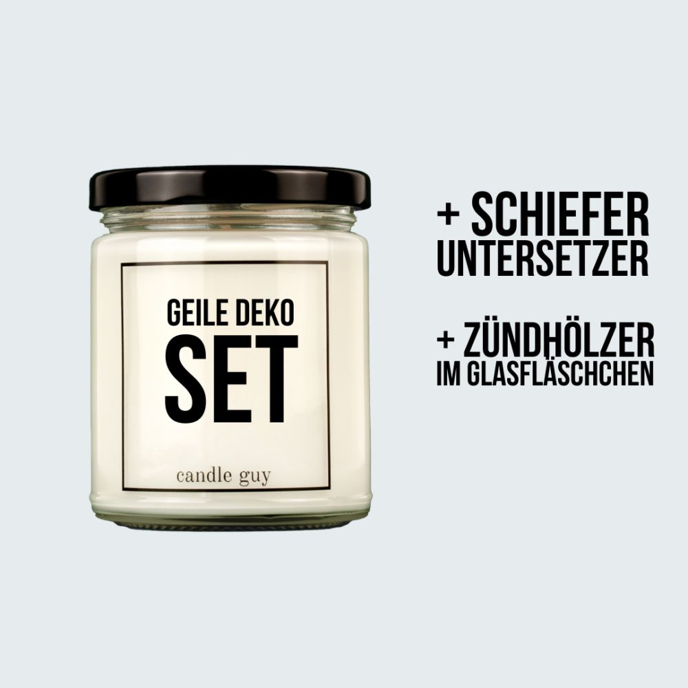candle guy Geile Deko Set | Duftkerze, Untersetzer, Zündhölzer