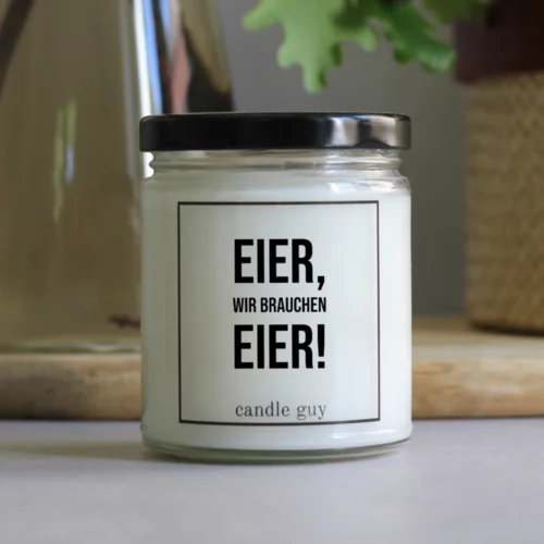 Duftkerze im Glas Eier, wir brauchen Eier!
