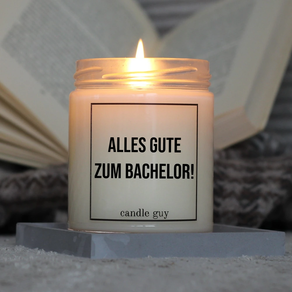 Candle Guy scented candle with the saying "Congratulations on your Bachelor's degree!" in action – burns for over 70 hours