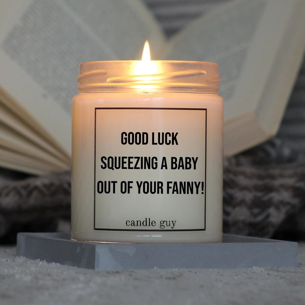 Alternative view of Kerze mit Spruch | Good luck squeezing a baby out of your fanny! | Farbe Weiß