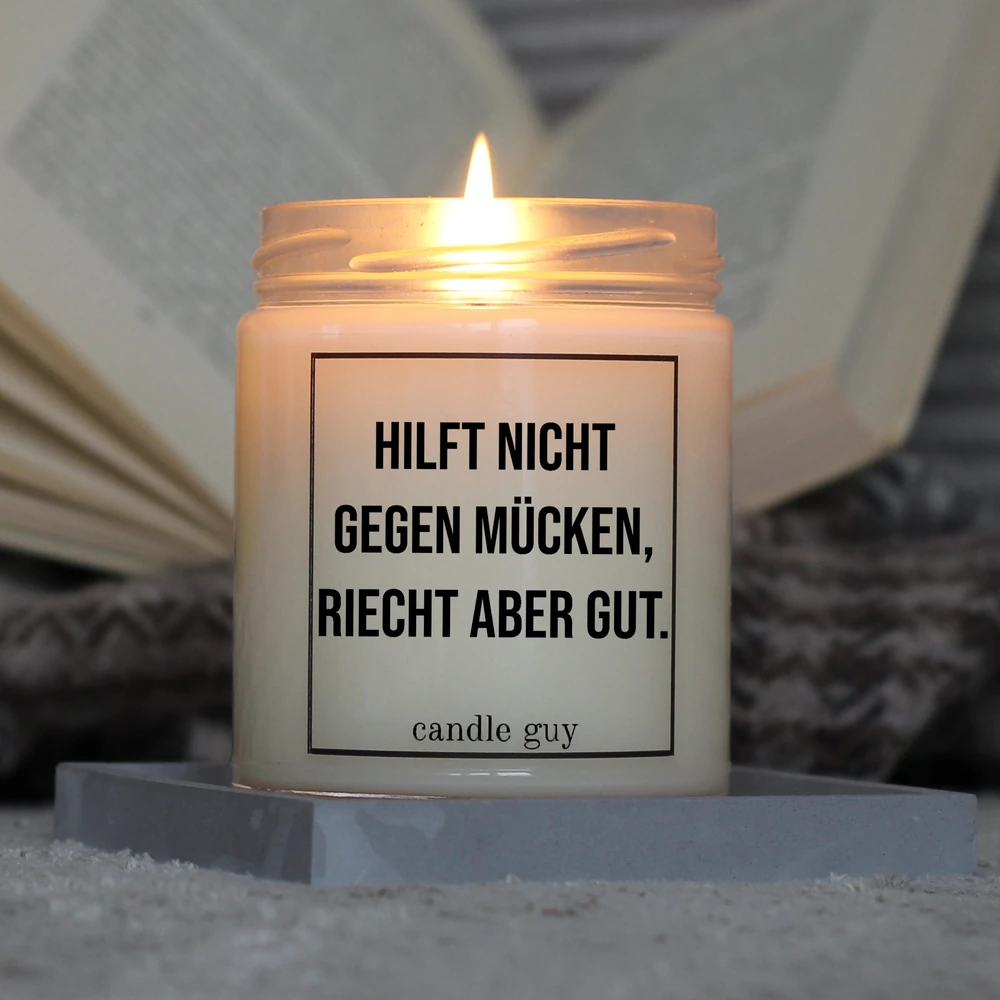 Alternative view of Kerze mit Spruch | Hilft nicht gegen Mücken, riecht aber gut. | Farbe Weiß