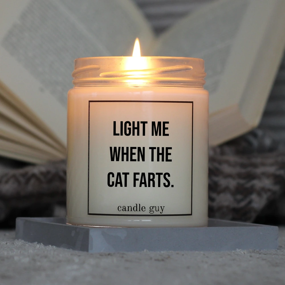 Alternative view of Kerze mit Spruch | Light me when the cat farts. | Farbe Weiß