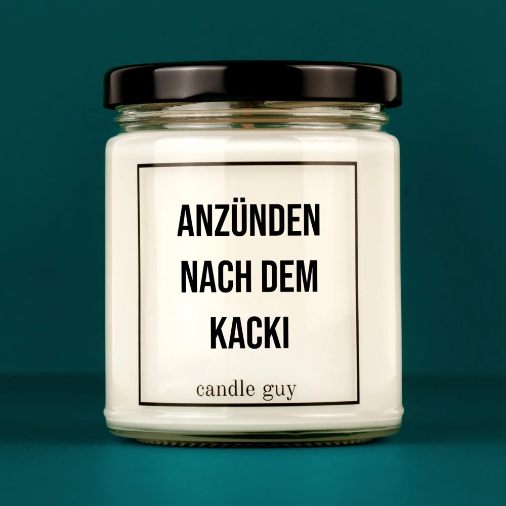 Kerze mit Spruch | Anzünden nach dem Kacki | Farbe Weiß