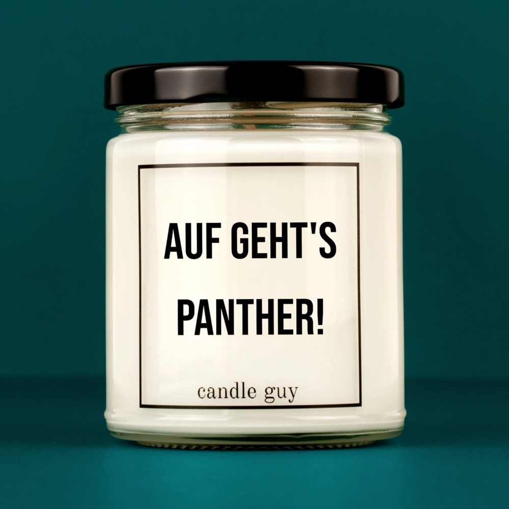 Kerze mit Spruch | Auf geht's Panther! | Farbe Weiß