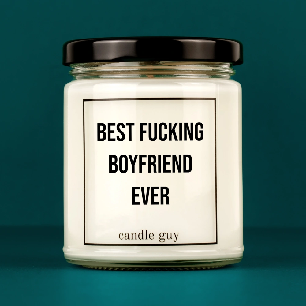 Kerze mit Spruch | Best fucking boyfriend ever | Farbe Weiß
