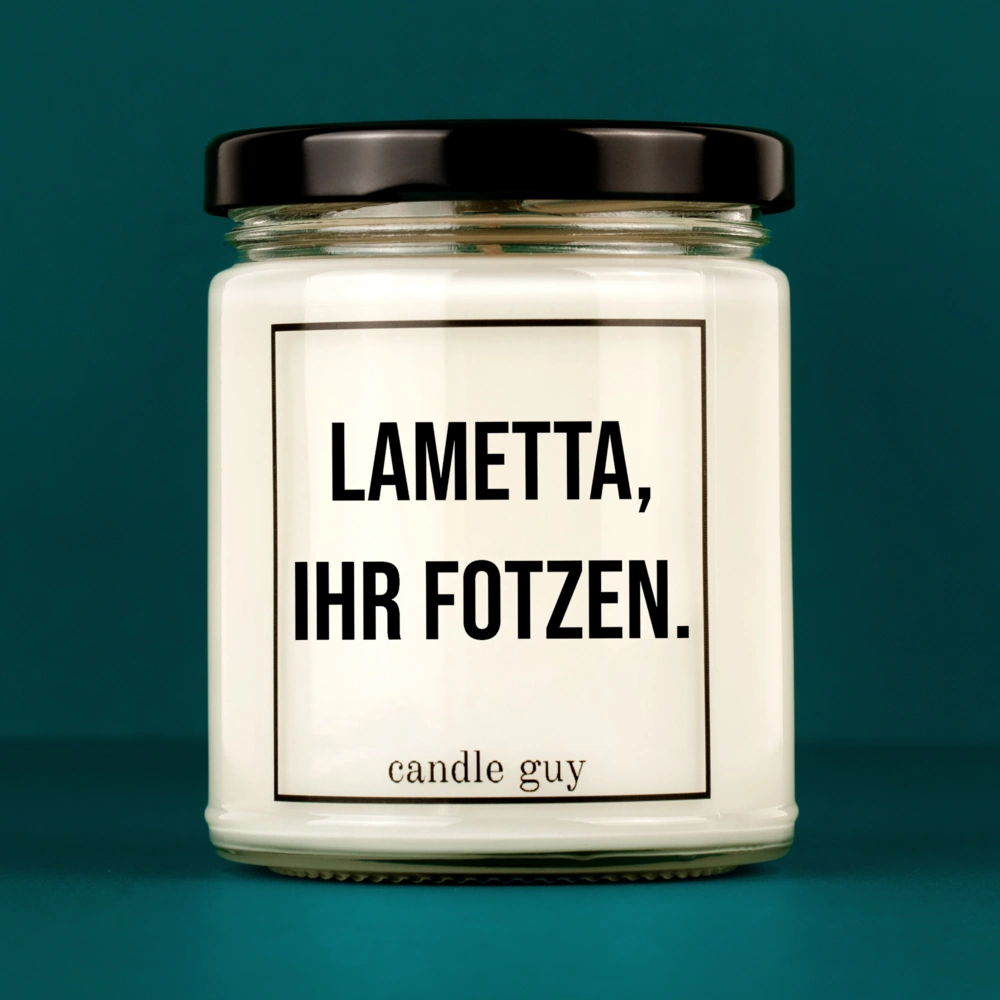 Kerze mit Spruch | Lametta, ihr Fotzen. | Farbe Weiß