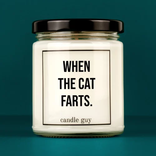 candle guy Spruch Kerze: When the cat farts. – minimalistisch im Design, stark in der Aussage