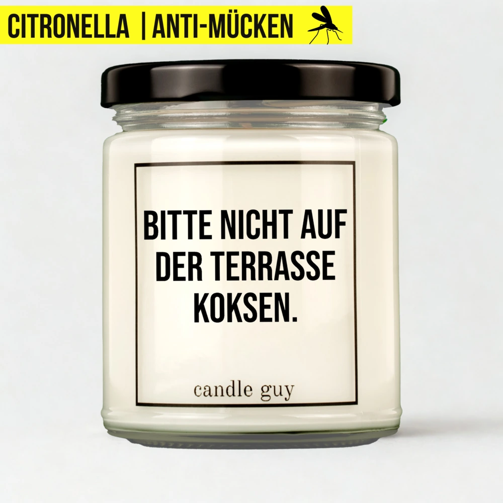 Titelbild Citronella Kerze Bitte nicht auf der Terrasse koksen.