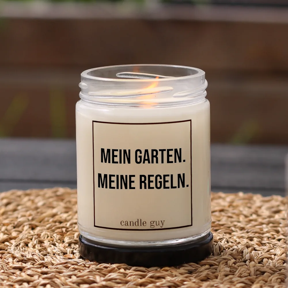 Brennende Citronella Kerze Mein Garten. Meine Regeln.