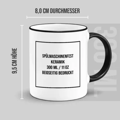 Keramik-Tasse mit Spruch „PRODUKTINFOS” – 300 ml – spülmaschinengeeignet