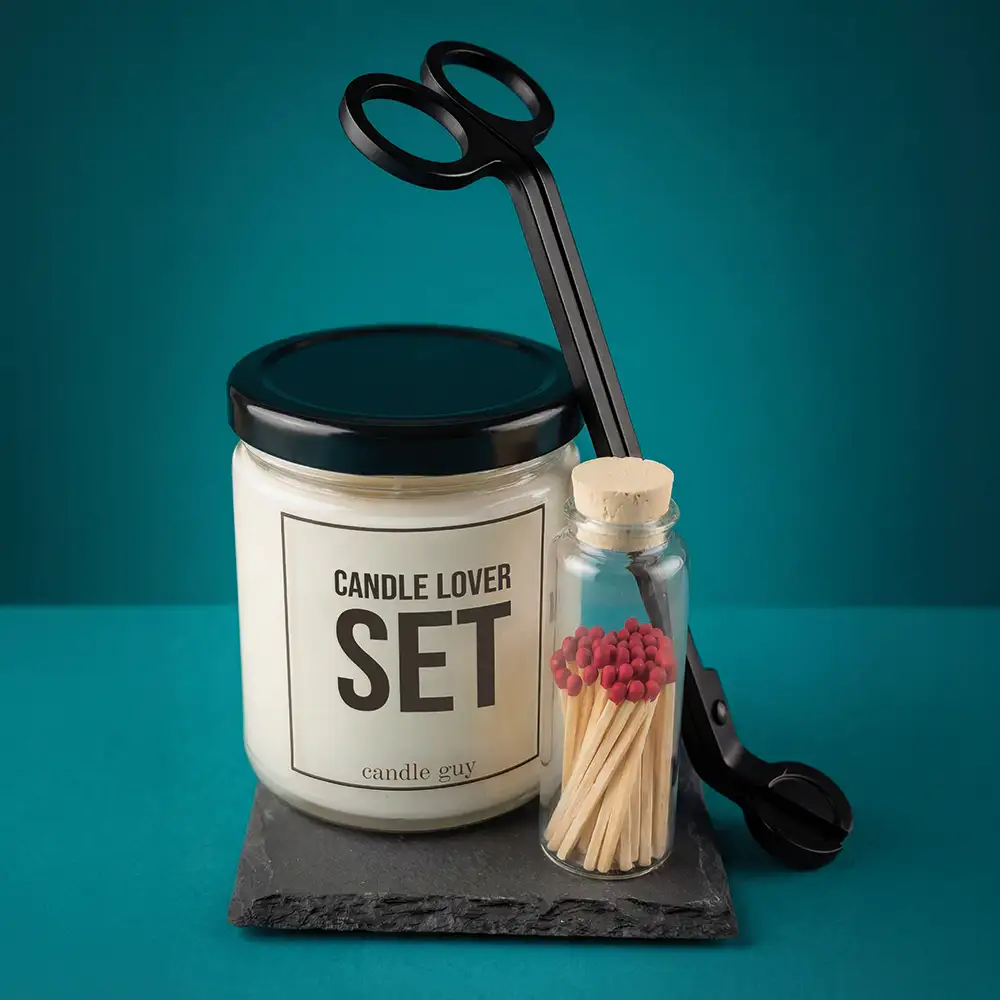 candle guy Candle Lover Set | Duftkerze, Untersetzer, Zündhölzer, Dochtschere